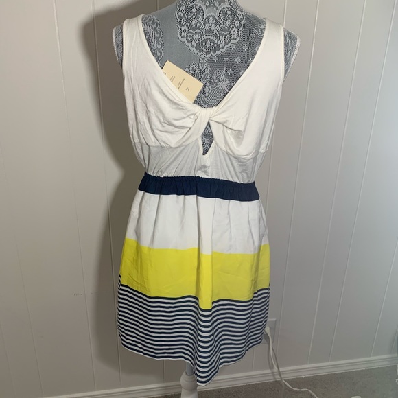 Pink Rose Women’s White/Yellow two tone Striped Tank Dress & cutout back Medium - Picture 3 of 7
